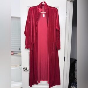 Elegant Red Velvety Women's Duster